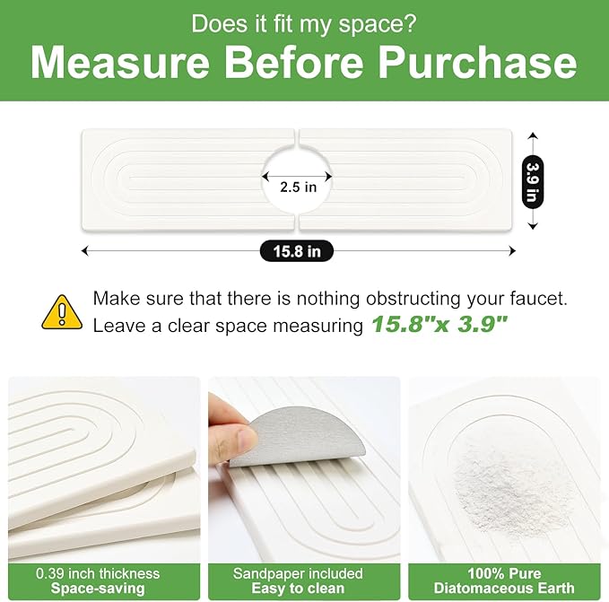 Small Stone Faucet Mat for Kitchen Sink Tray Diatomaceous Earth Quick Dry