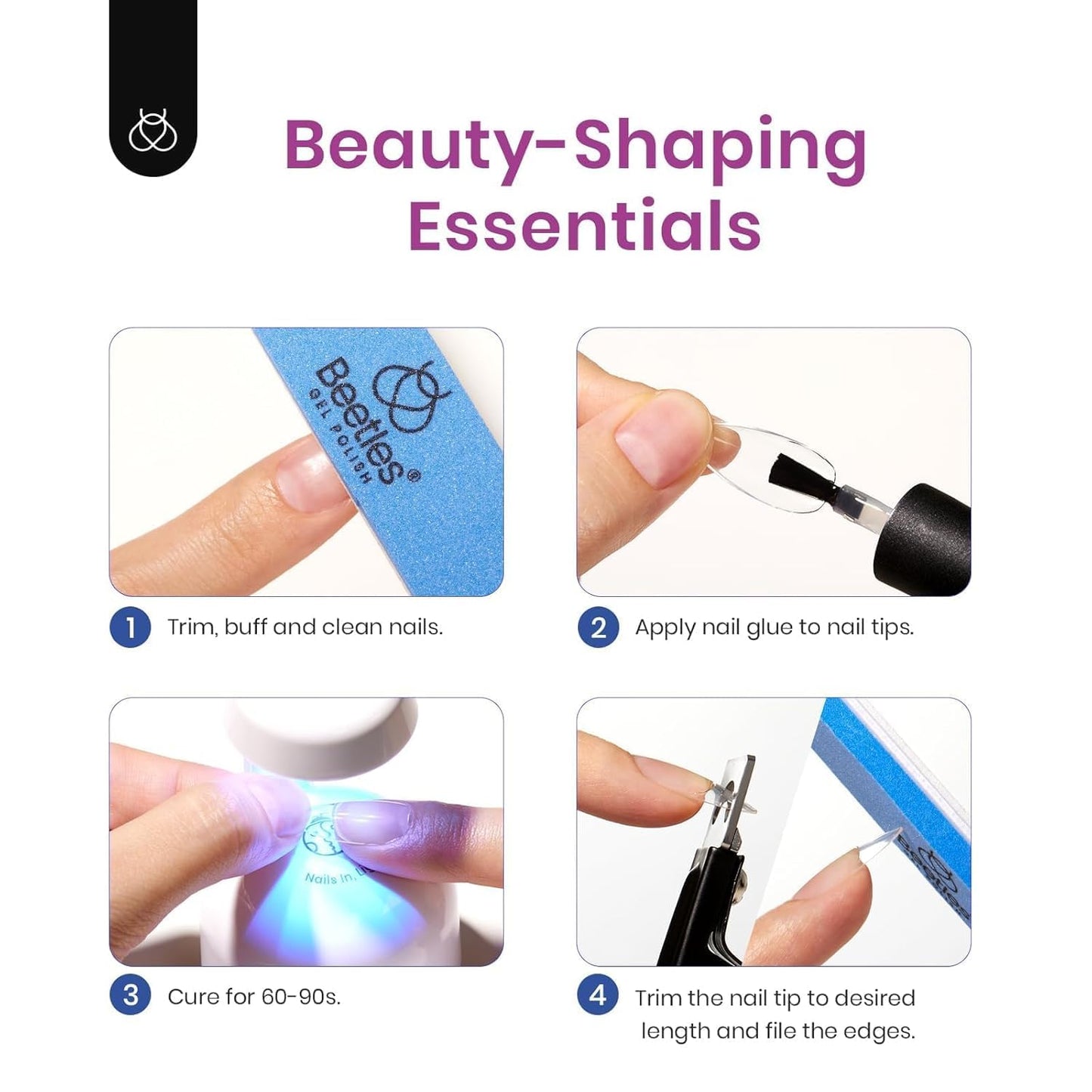 Beetles Gel Nail Extension Kit Almond Shape, Easy 9 in 1 Glue Uv Led Set Etch X Nail Tips Short Almond Half Matte Tips, Gift for Women & Girls, 504 pcs