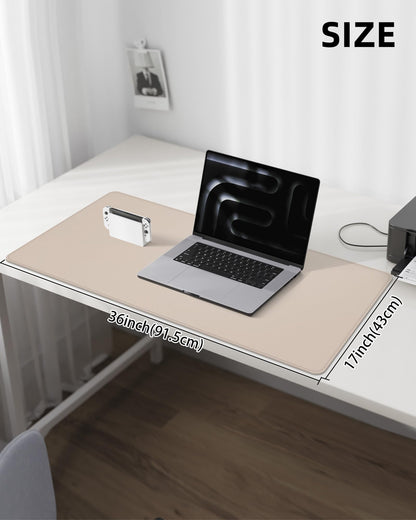 Leather Desk Protector, Large Mouse Pad, Non-Slip, Waterproof PU Leather Blotter Mat, Desk Cover for Office and Home (Beige, 36" x 17")