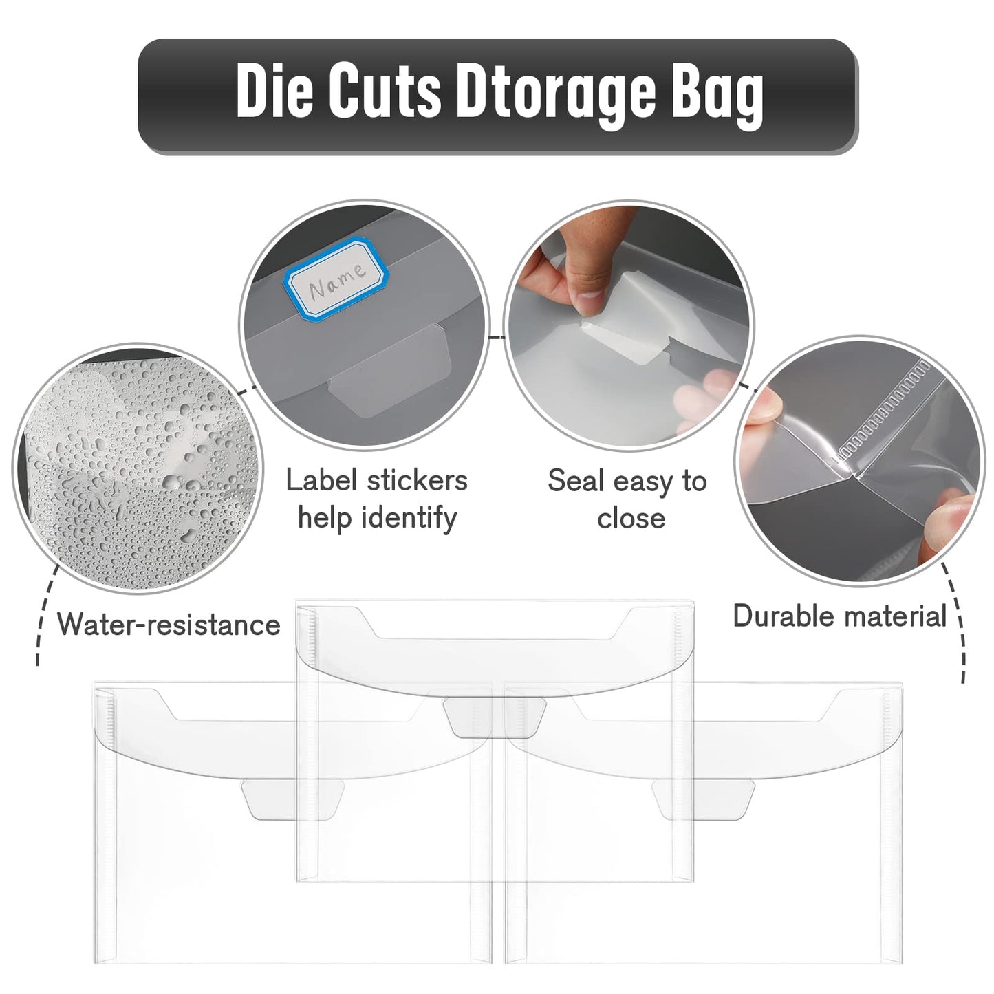 Csyidio 52 PCS Clear Stamp and Die Storage Bag with Rubber Magnetic Sheets Resealable Plastic Storage Pocket Large Envelope Case Cutting Dies Stencil Organizer for Card Making, 0.5 mm Thickness