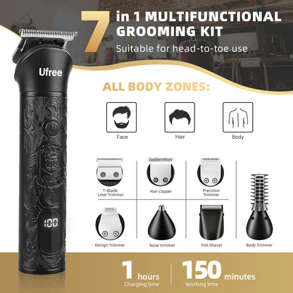 Ufree Beard Trimmer for Men, Electric Razor Shaver, Cordless Hair Clipper Shaving Kit for Mustache Body Nose Ear Hair Facial, Adjustable Beard Grooming Kit Birthday Gifts for Men