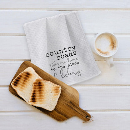 OHSUL Farmhouse Country Kitchen Towels,Country Roads Take Me Home to the Place I Belong Countryside Kitchen Towels Dish Towels Dishcloth,Rustic Kitchen Decor