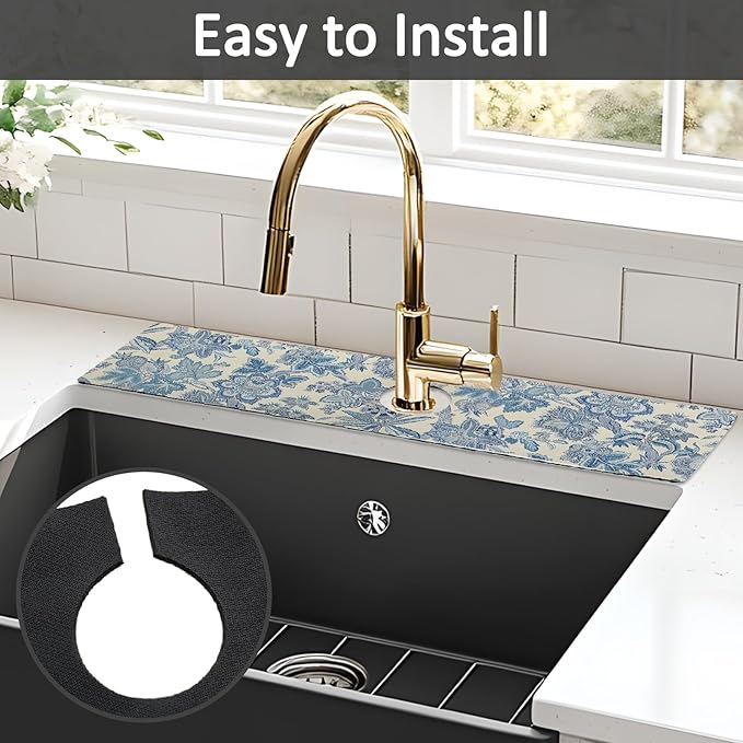 24" X 5.5" Kitchen Sink Splash Guard Faucet Mat Flora Super Absorbent Fast