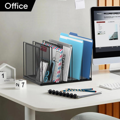 JMHUD File Organizer for Desk, 5-Section Vertical File Sorter, Paper Holder Organizer Standing Metal File Folder for Office Home Classroom, Black
