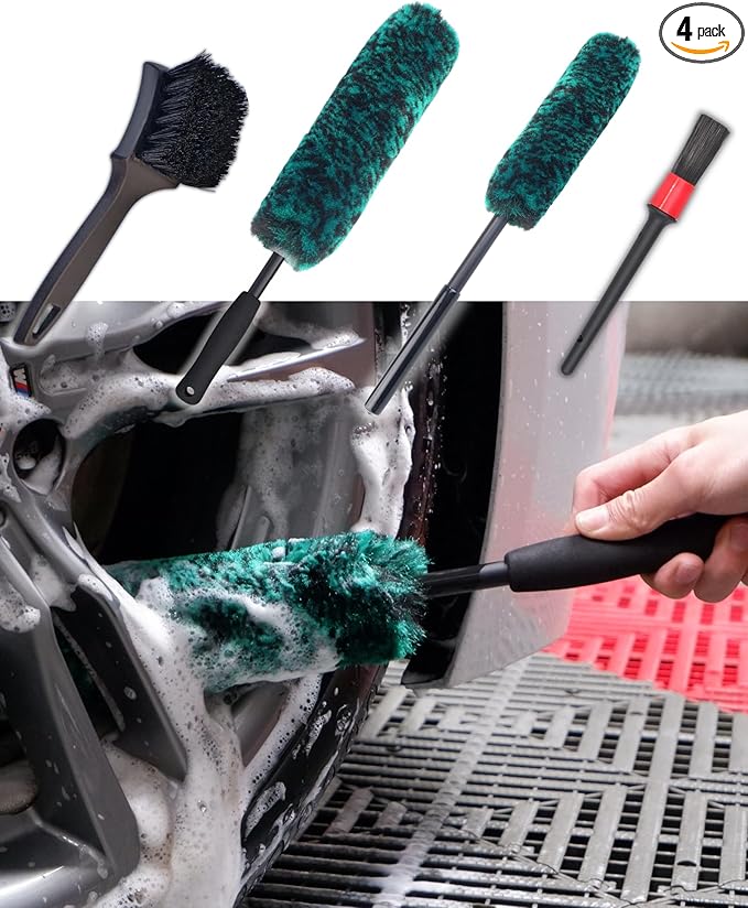 Professional 4 Pack Long Handle Wheel Brush Kit