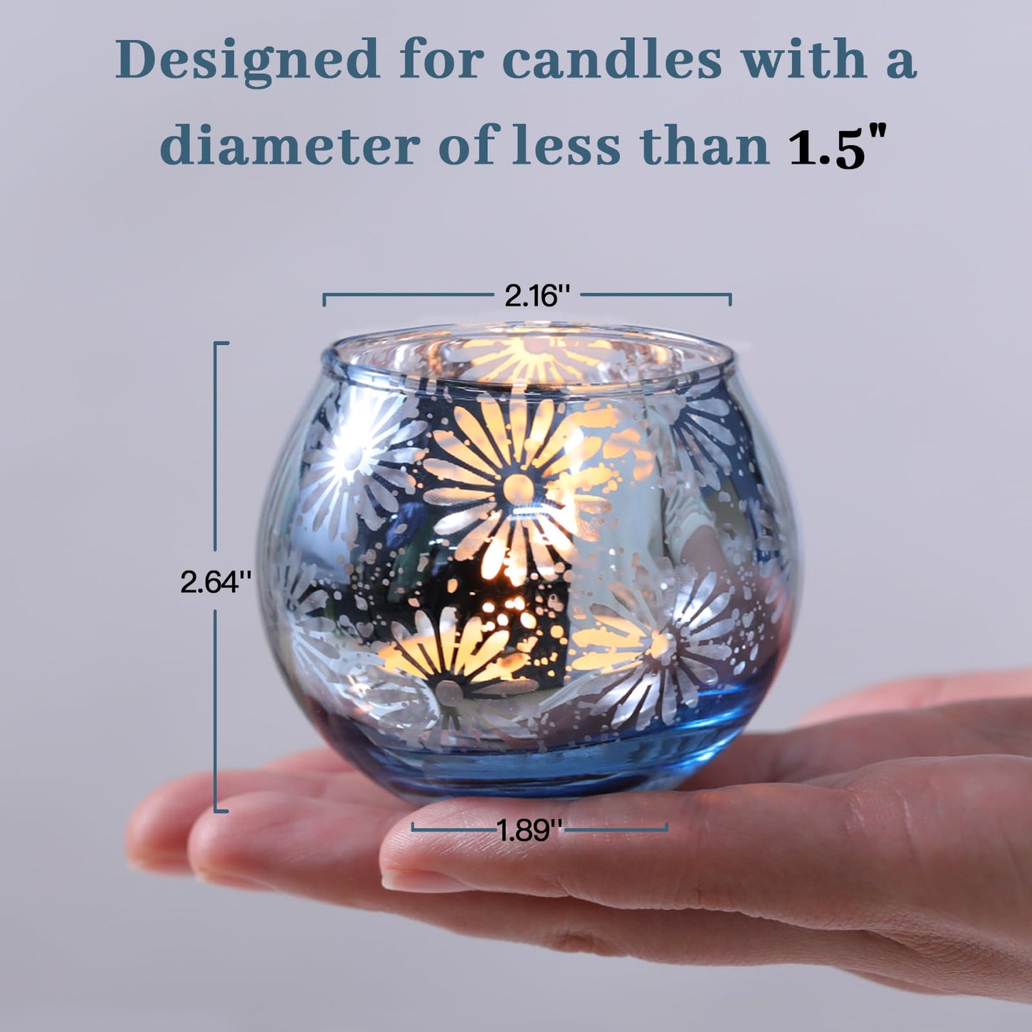 sunnyfuture Blue Mercury Glass Votive Candle Holders Set of 12, Round Tealight Candle Holders Bulk for Table Centerpieces, Weddings, Shower Gifts, Party Decorations