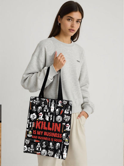 KUIYAI Clown Movie Merchandise Inspired Tote Bag KillerClown Canvas Bag Horror Movie Lover Gift Art Scary Clown Character Gift (BusinessGoodToteBlk)