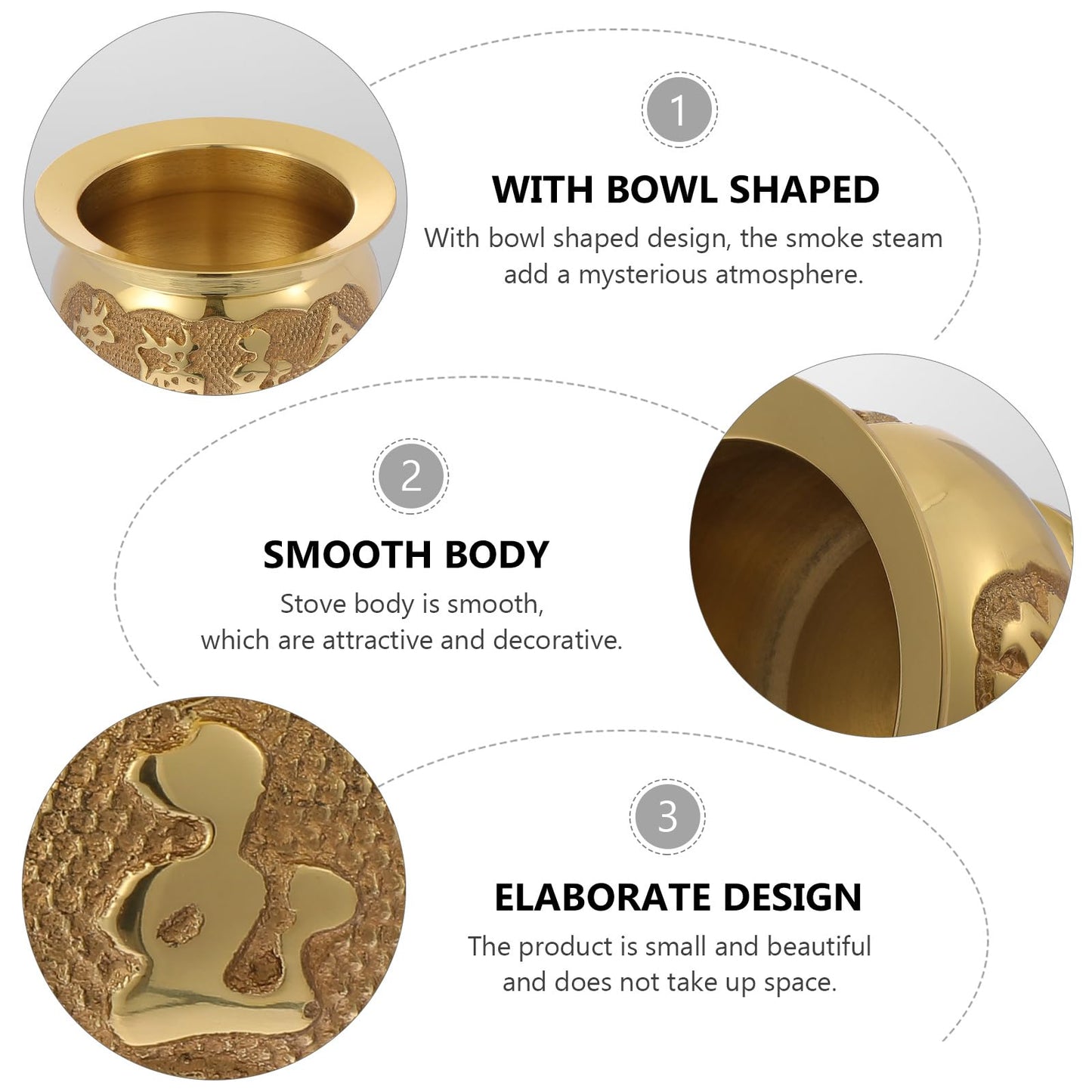 HEALLILY Retro Copper Incense Burner 3.93X3.93X2.67In Elegant Home Decor Buddhist Censer with Bowl Design for Relaxation and Meditation