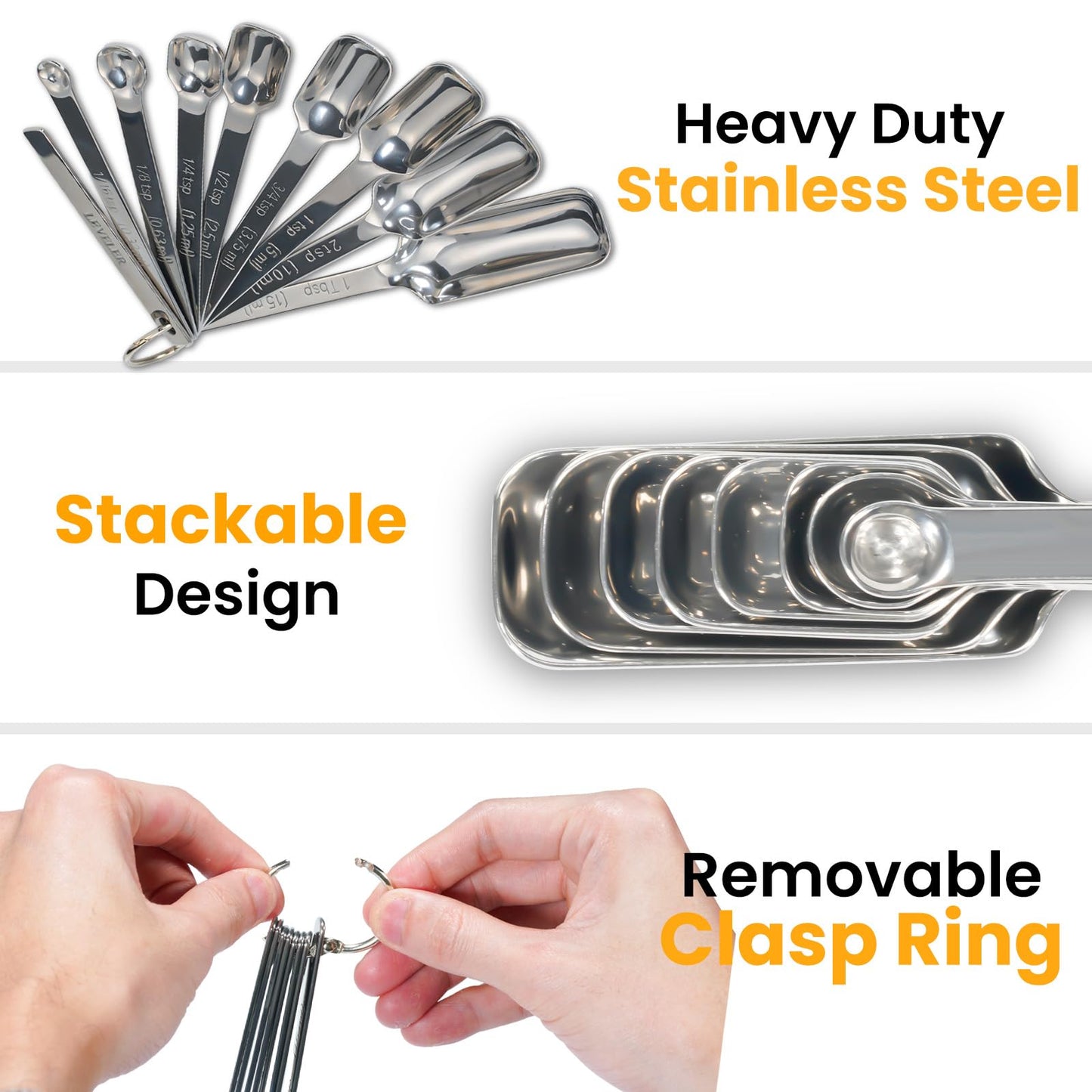 23 Pcs Stainless Steel Measuring Spoons Set with Leveler, Metal Round & Rectangular Spoons plus 5 Mini Teaspoons for Precise Cooking and Baking, Standard Sizes with Clear Engraved Markings