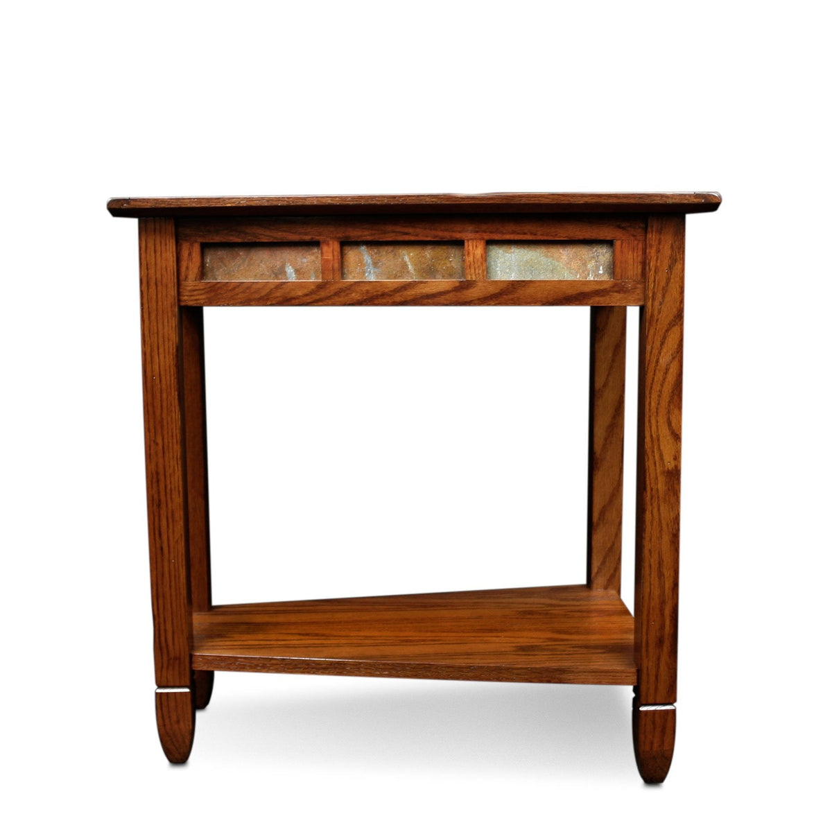 Leick Home Slate End Table, Solid Wood, Narrow Wedge Shape, Slate Tile Insets, Bottom Display Shelf, Easy-Assembly, Rustic Oak, 23.5 in. L x 17 in. W x 24 in. H, 10056