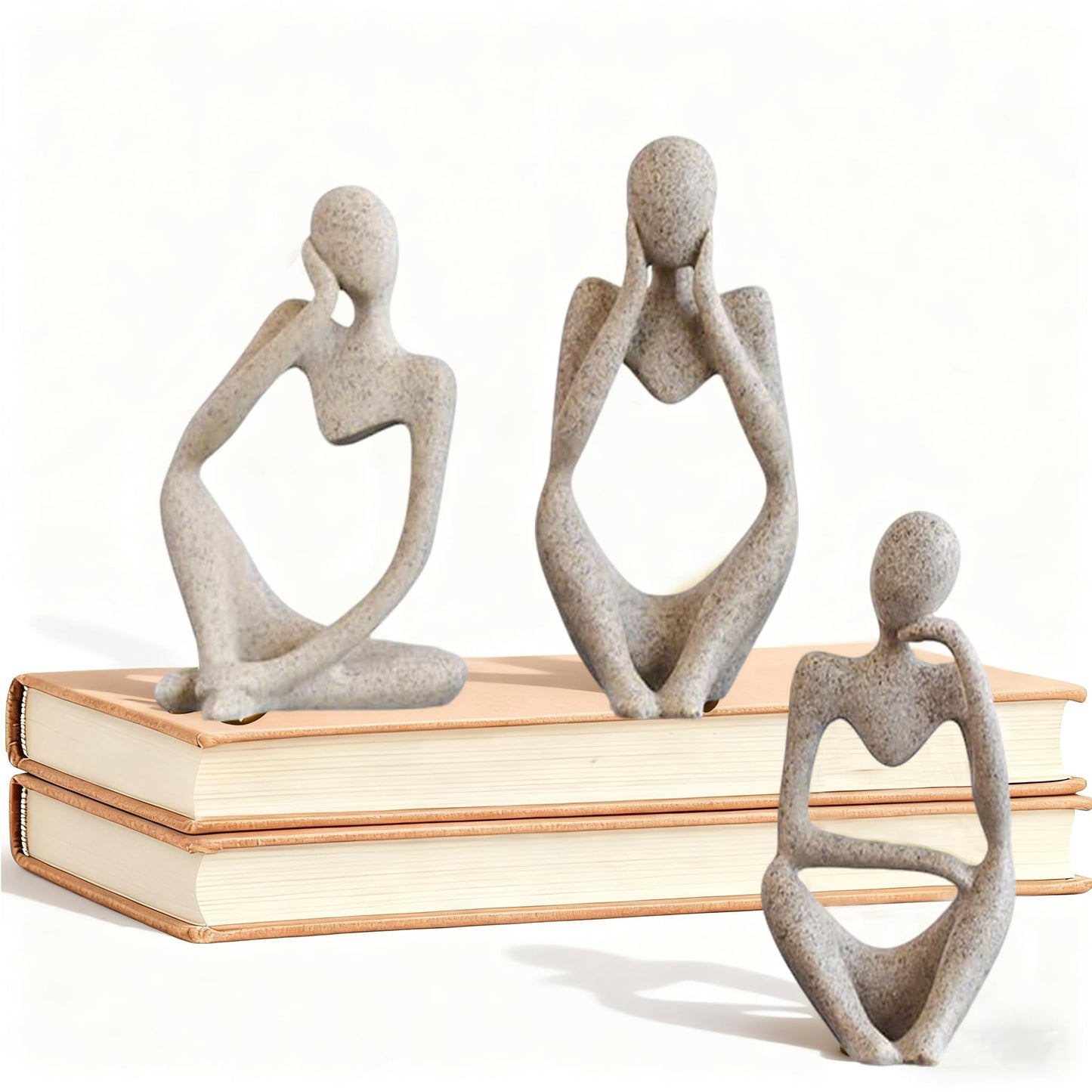 Mingzhang 3pcs Thinker Statue Abstract Art Thinker Figurines Beige Home Decor for Living Room, Office, Coffee Table, Bookshelf Decoration, Housewarming Gifts