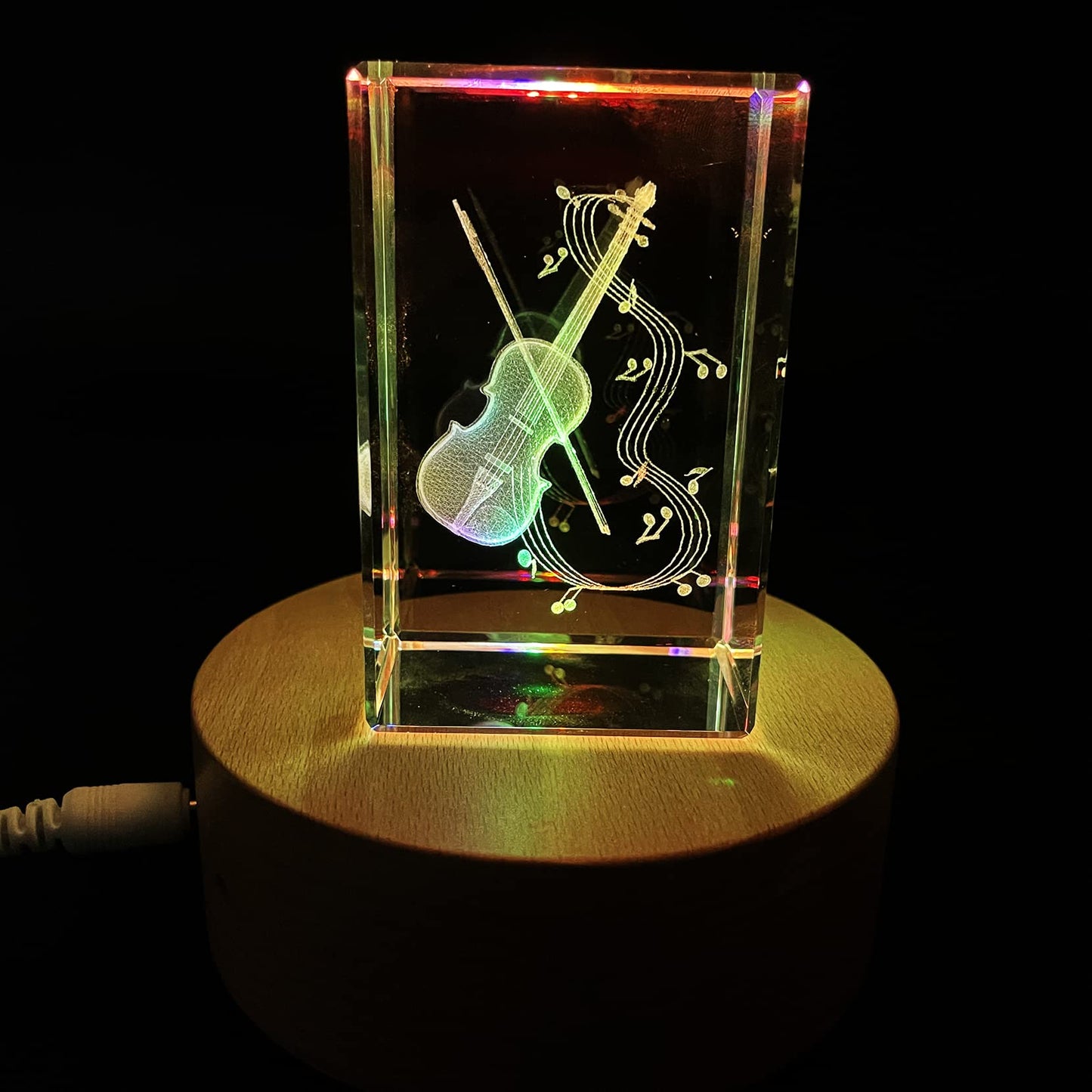 XINDAM 3D Violin Paperweight Laser Etched in Crystal Glass Cube Music Graduation Christmas Birthday Valentine's Day
