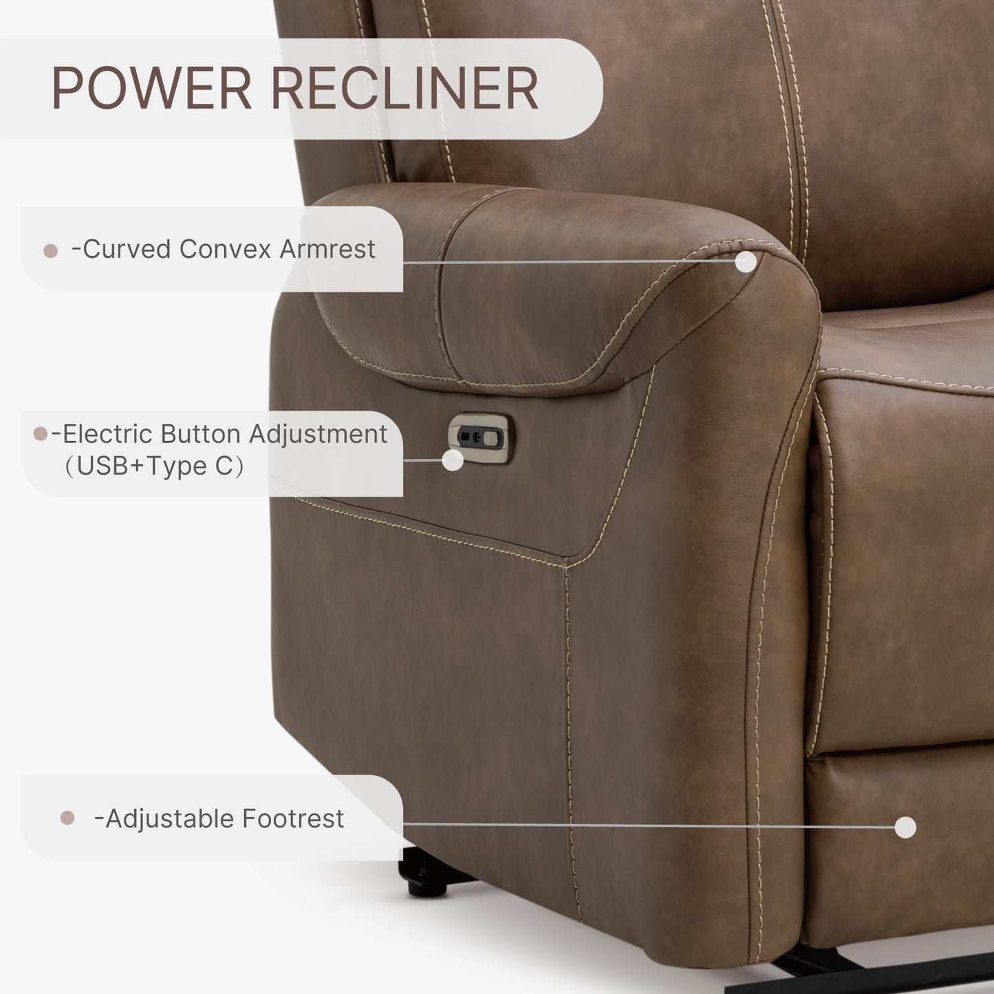 KISLOT Leather Recliner Chair Set of 2, Wall Hugger RV Recliners with USB Charging Ports Electric Power Reclining Sofa for Living Room Home Theater Seating Bedroom