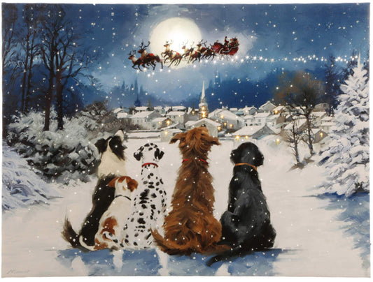 RAZ Imports 24" x 18" Dogs Watching Santa Lighted Canvas Painting Picture Wall Art …