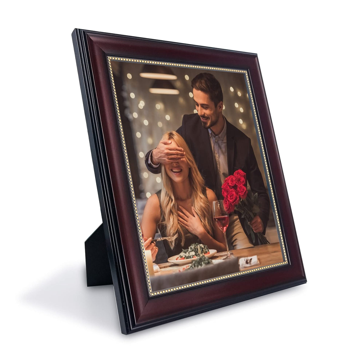 GraduatePro 8x10 Picture Frame for Tabletop Display and Wall Mounting Wooden 2 Pieces Mahogany with Gold Beaded Collage Brown