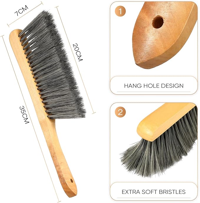 Patelai 2 Pieces Wooden Bench Brushes Fireplace Brush Natural Fiber Bench Soft
