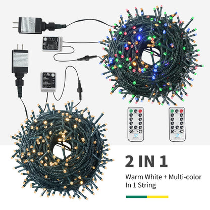 MZD8391 Color Changing Christmas String Lights Outdoor Indoor, 108FT 300 LED Warm White Multi Color Fairy Light, END to END CONNECTABLE, Waterproof Christmas Tree Lights with Timer Remote