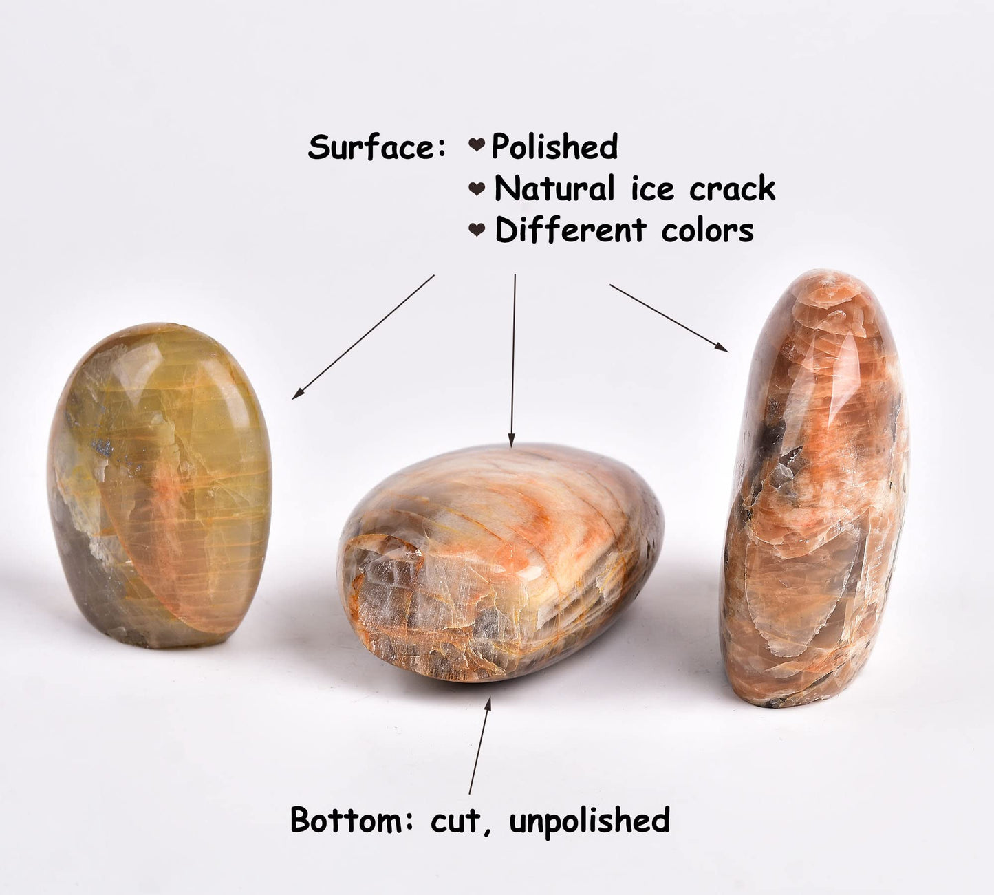 AMOYSTONE Peach Moonstone Ornament Polished Crystal Tower Slab Orange Healing Reiki Home Decor, Single Irregular 1~1.4 LBS,Student Mineral Specimen