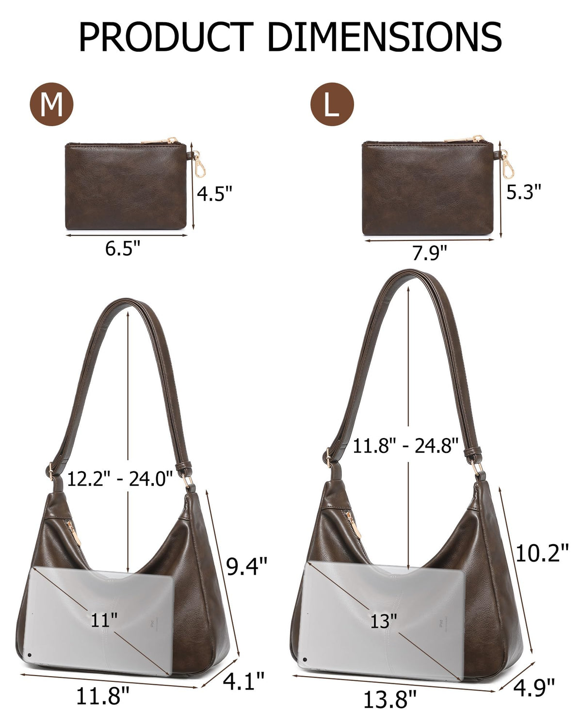 2PCS Purses for Women, Soft Vegan Leather Hobo Bag Slouchy Crossbody Shoulder Handbag Fall Brown Tote 2025