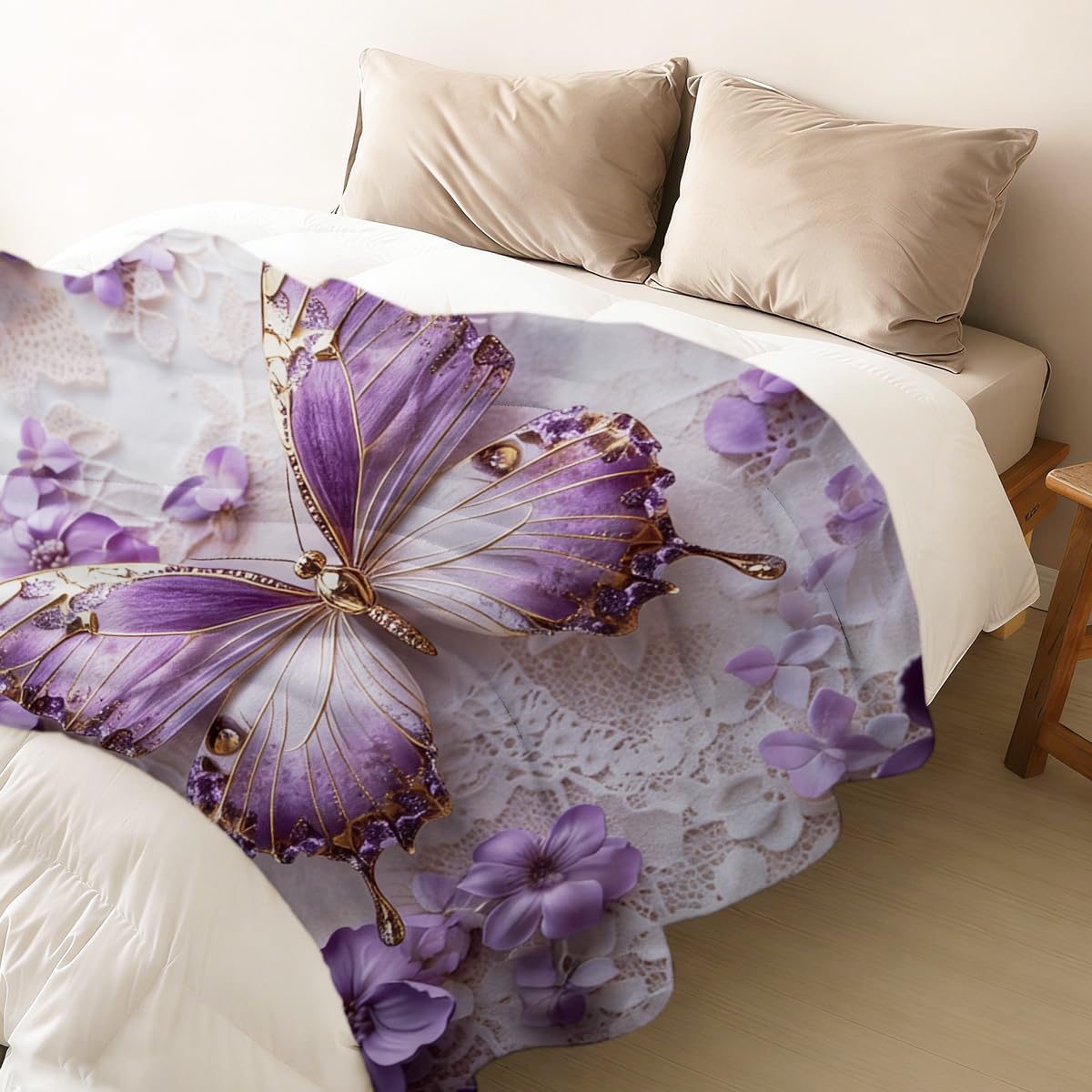HUNXIAOJ Butterfly Blanket for Girls Women Kids Flannel Purple Butterfly Plush Throw Blanket Girls Bedroom Decor for Couch Bed Home Decor 49"x59"