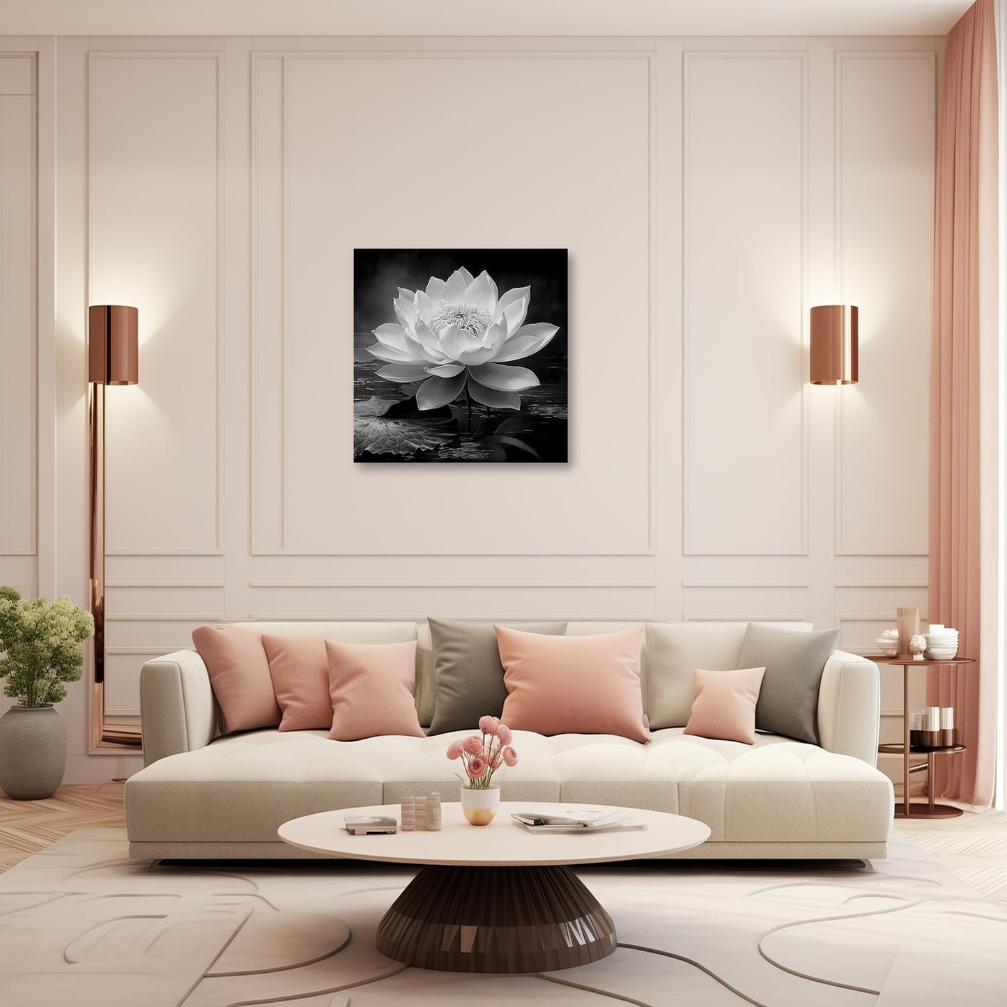 LZIMU Black White Zen Canvas Wall Art Blossom Lotus Picture Water Lily Prints Spiritual Artwork for Bathroom Meditation Yoga Spa Room Decor(Picture-3, (12.00" x 12.00"))