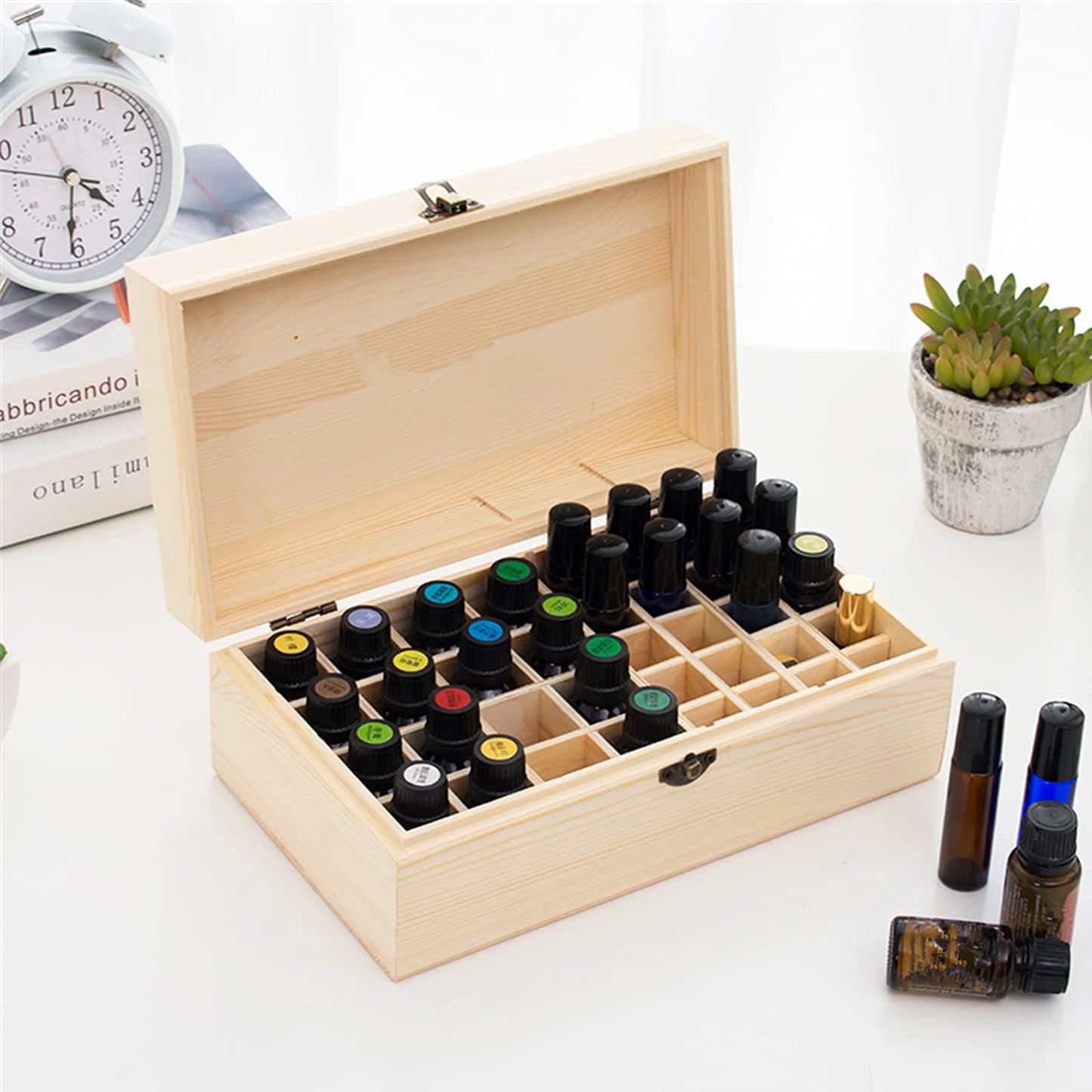 RoseFlower Wooden Portable Essential Oil Storage Box Home Fragrance Carrier Case, Holds 36 Bottles for 10, 15, 20, 50ml - Aromatherapy Organizer Nail Polish Fragrance Container - Keep Your Oils Safe