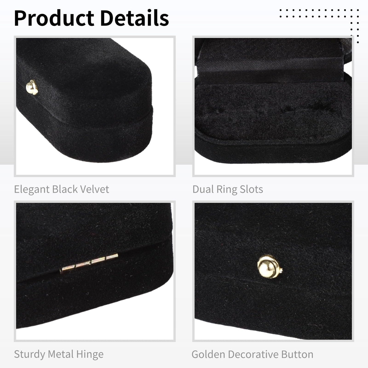 Toyosport 2 PCS Dual Slots Velvet Ring Boxes, Black Elegant Oval Ring Case for Weddings and Anniversaries