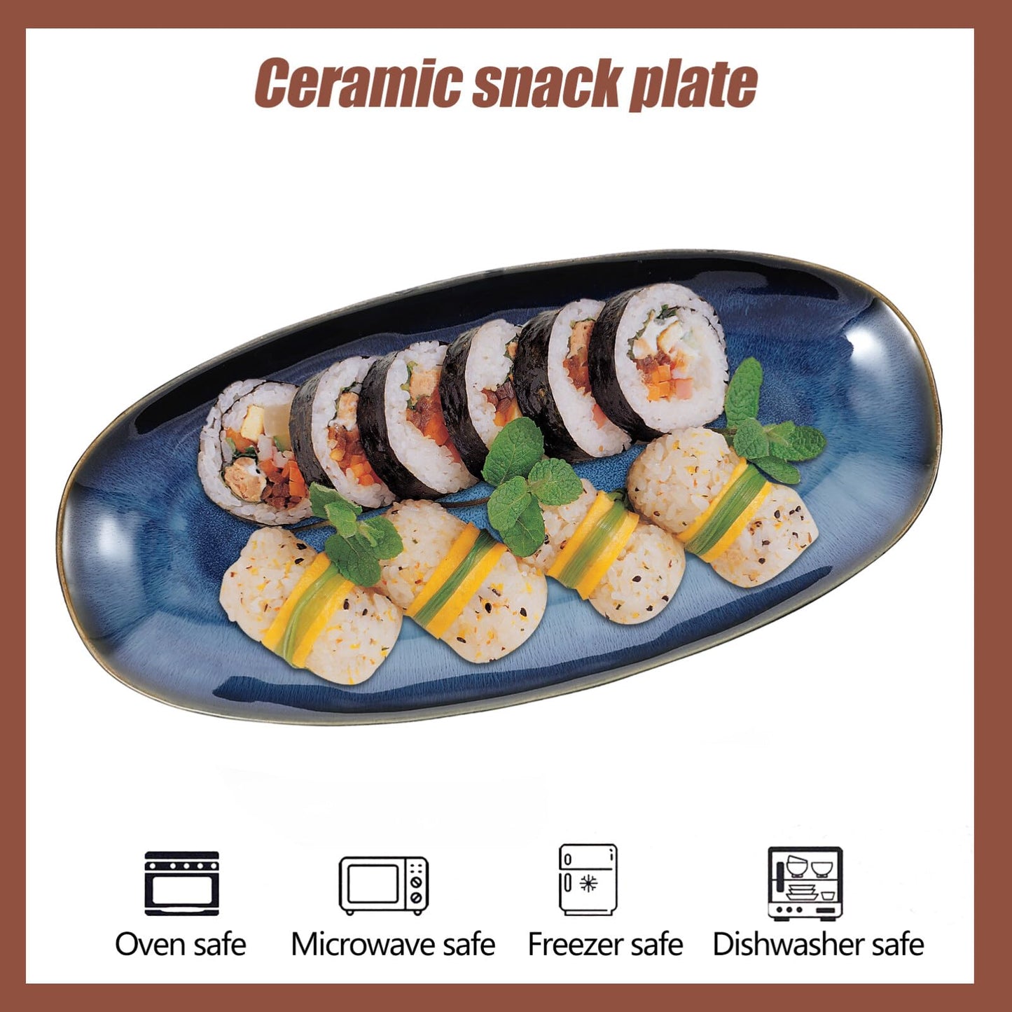 Cabilock Ceramic Sushi Plate 13.66X6.61X1.37In Oval Fish Serving Tray for Home Restaurant Hotel Multi-Function Snack Fruit Food Platter for Entertaining Parties