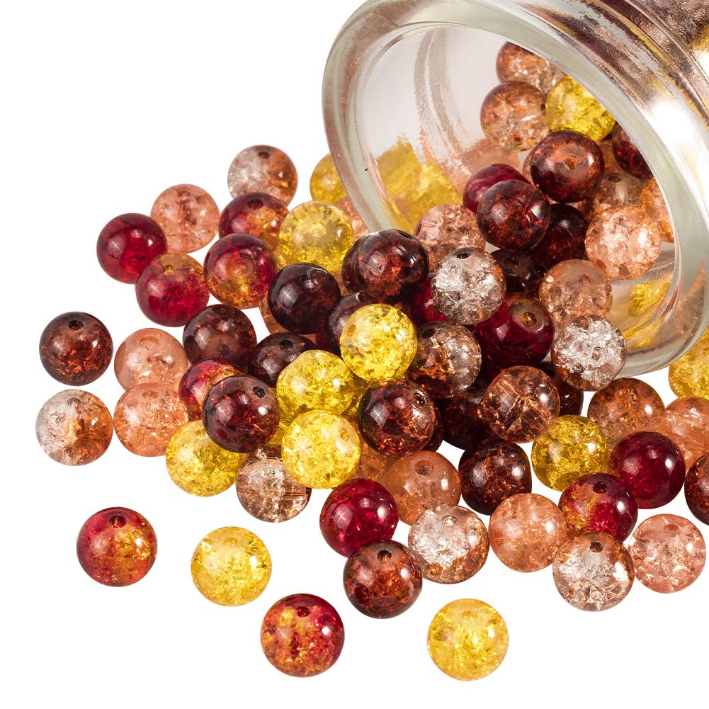 PH PandaHall 200pcs 8mm Fall Beads Yellow Orange Crackle Glass Beads Round Handcrafted Loose Bead Autumn Baking Painted Bead for Harvest Thanksgiving Bracelet Necklace Earrings Jewelry Making