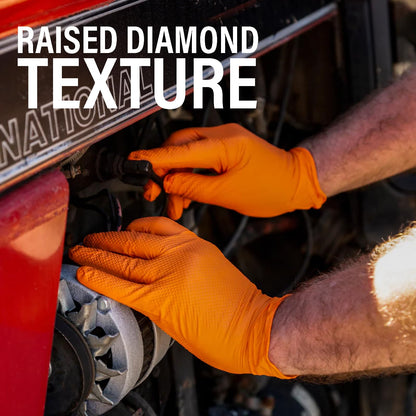 Xtremeauto Nitrile Gloves - Disposable, Diamond Grip Orange, Powder-free & Latex Free Extra Thick & Strong Mechanics Gloves (1 Box, Medium)
