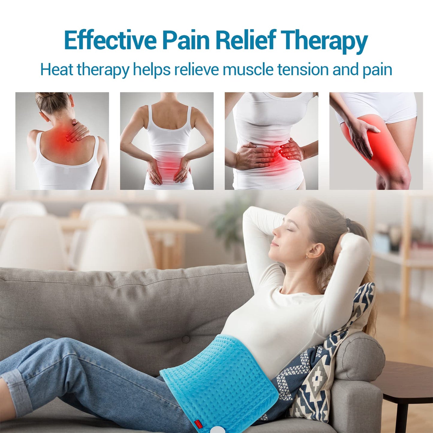 Comfytemp Heating Pad for Back Pain & Cramps Relief, FSA Eligible Electric Large Heat Pad, 2H Auto Off, Christmas Gifts for Women Men Mom Dad, HSA Moist Neck Shoulder Heated Pad, Washable, 12"x24"