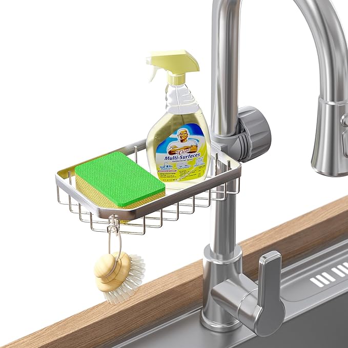 LONIN Stainless Steel Kitchen Sink Organizer Caddy – Over Faucet Sponge & Brush