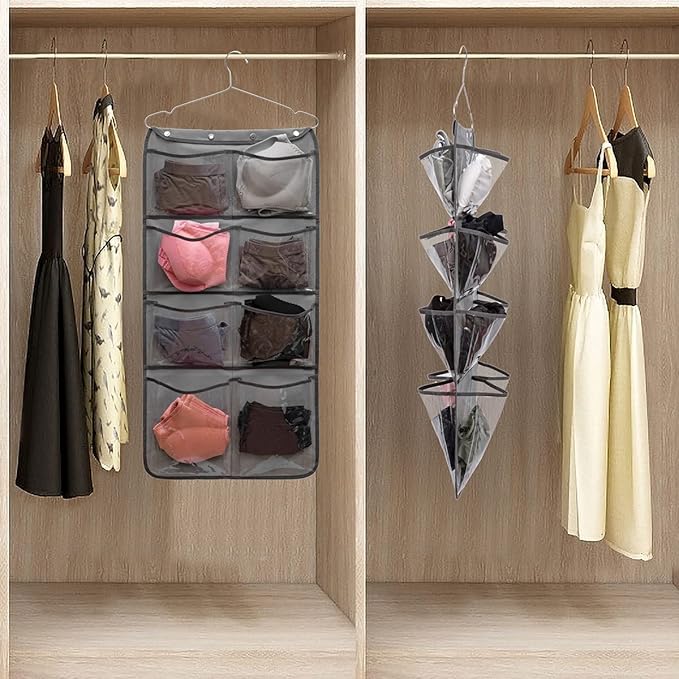 Dual Sided Hanging Closet Organizer Durable Socks Stocking Clothes Bra