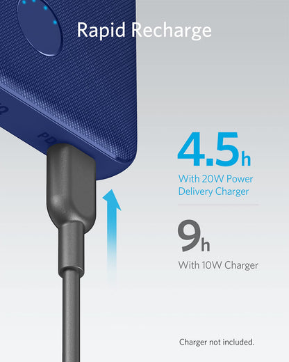 Anker Portable Charger, USB-C Portable Charger 10K with 20W Power Delivery, Power Bank (PowerCore Slim 10K PD) for iPhone 14/13/12 Series, S10, Pixel 4, and More