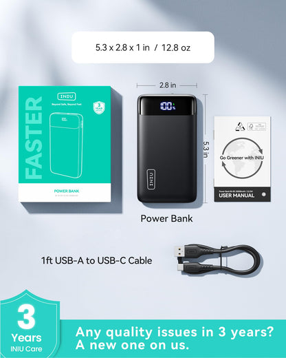 INIU Portable Charger, Smallest 22.5W 20000mAh USB C in & Out Power Bank Fast Charging, PD 3.0+QC 4.0 LED Display Phone Battery Pack Compatible with iPhone 17 16 15 14 Pro Samsung S24 Google iPad etc