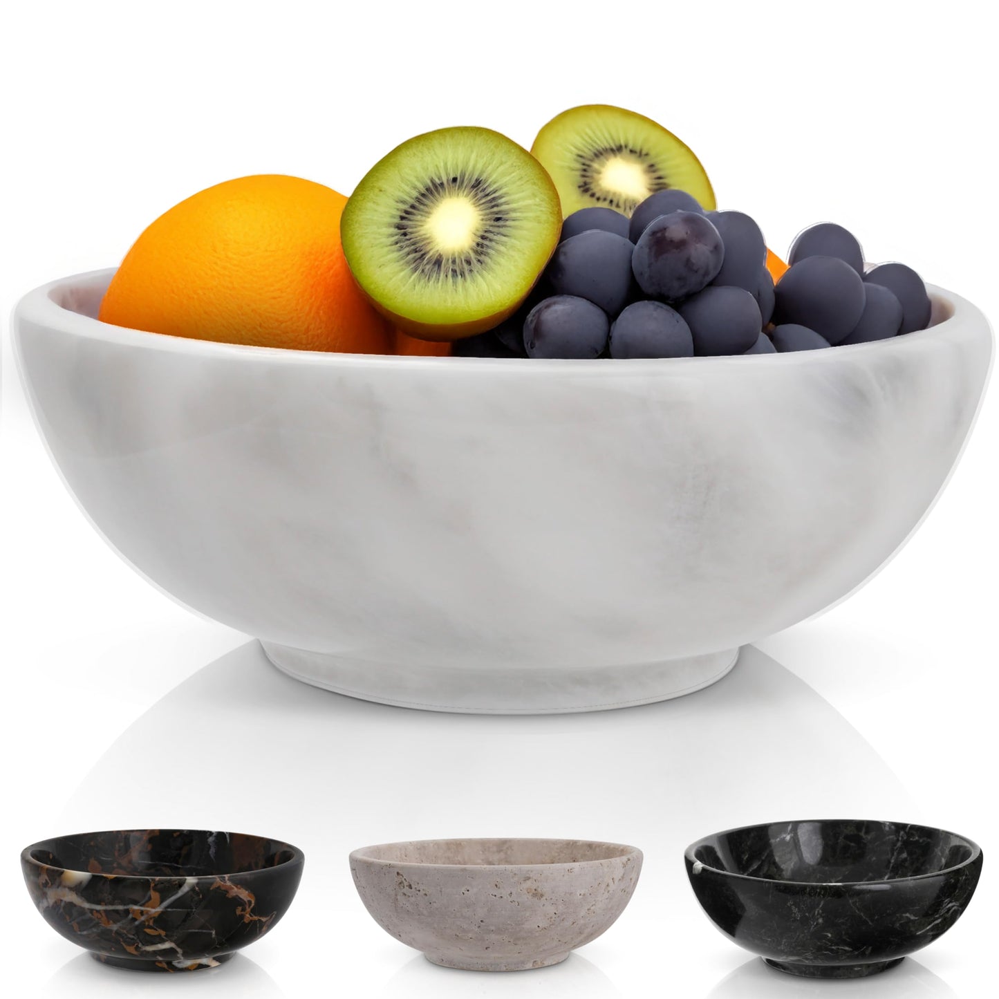 Gusto Nostro 8" Luxury White Marble Decorative Bowl for Coffee Table - Elegant Modern Fruit Bowl for Kitchen Counter - Heavy Stone Entryway Catch all for Keys, Jewelry, Potpourri Holder - Medium Size