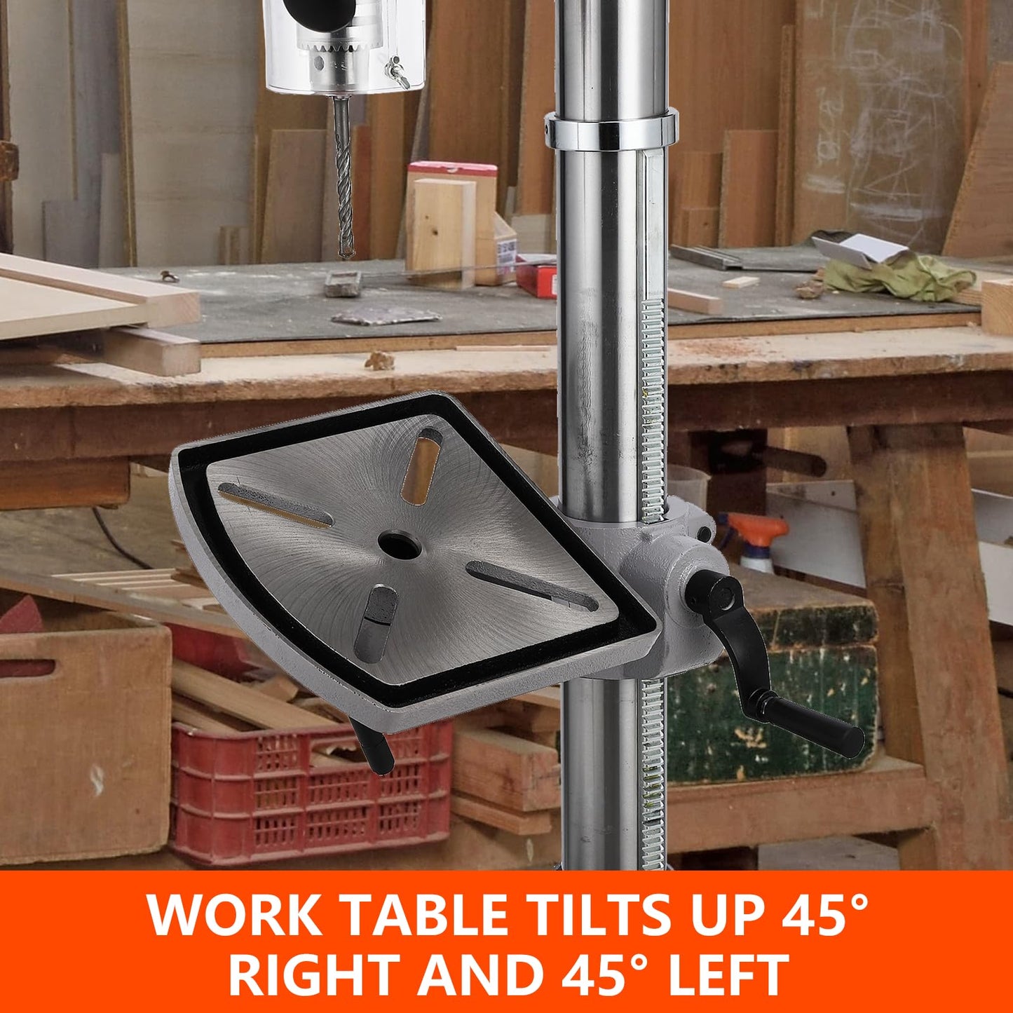 13 in Floor Drill Press, 7.5 Amp 120V, 288-3084 RPM Variable Speed Cast Iron Bench Drill Press, 0-45°Tilting Worktable, Tabletop Drilling Machine for Wood Metal