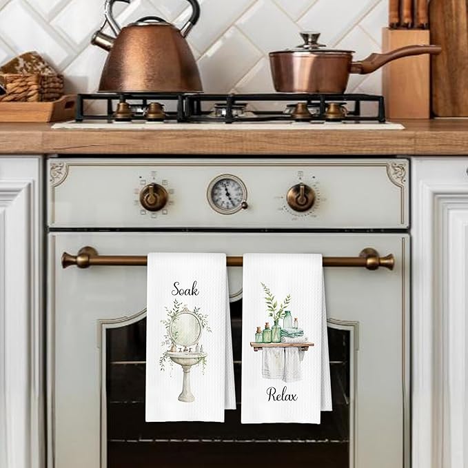 Boho Farmhouse Bathroom Hand Towels Set of 4, Relax Breathe Soak Unwind