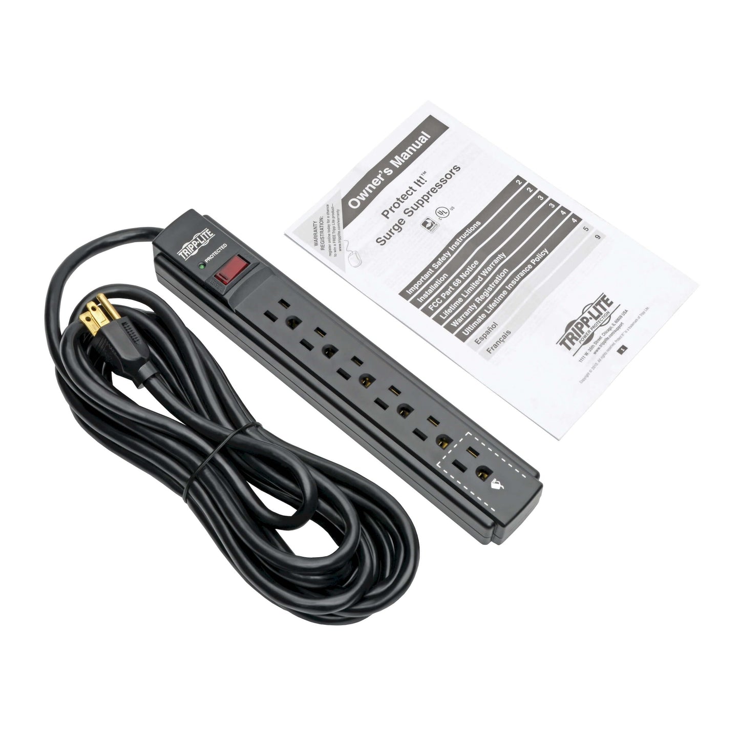 Eaton Tripp Lite series 6 Outlet Surge Protector Power Strip, 6ft Extension Cord, 900 Joules, 15A Circuit Breaker, UL Certified, Black (TLP606B)