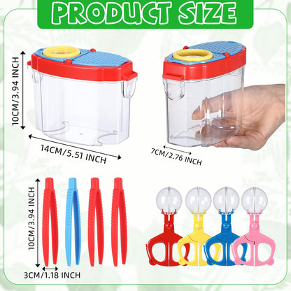 Halloscume 4 Set Bug Catcher for Kids Bug Viewer and Insects Tweezer for Students, Critter Catching Kit Magnifying Insect Cage Container Kit for Kids Outdoor Science Nature Exploration