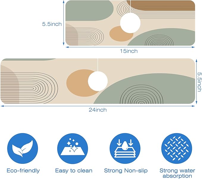 Abstract Minimalistic Geometric Kitchen Sink Splash Guard Mat Absorbent Fast