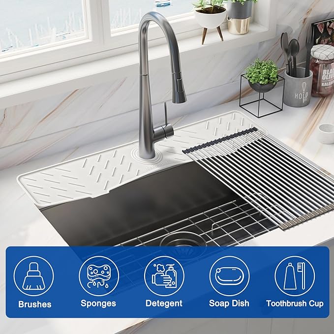 Meiliweser Faucet Mat for Kitchen Sink – 24” x 5.1” Extra-Long Silicone Splash