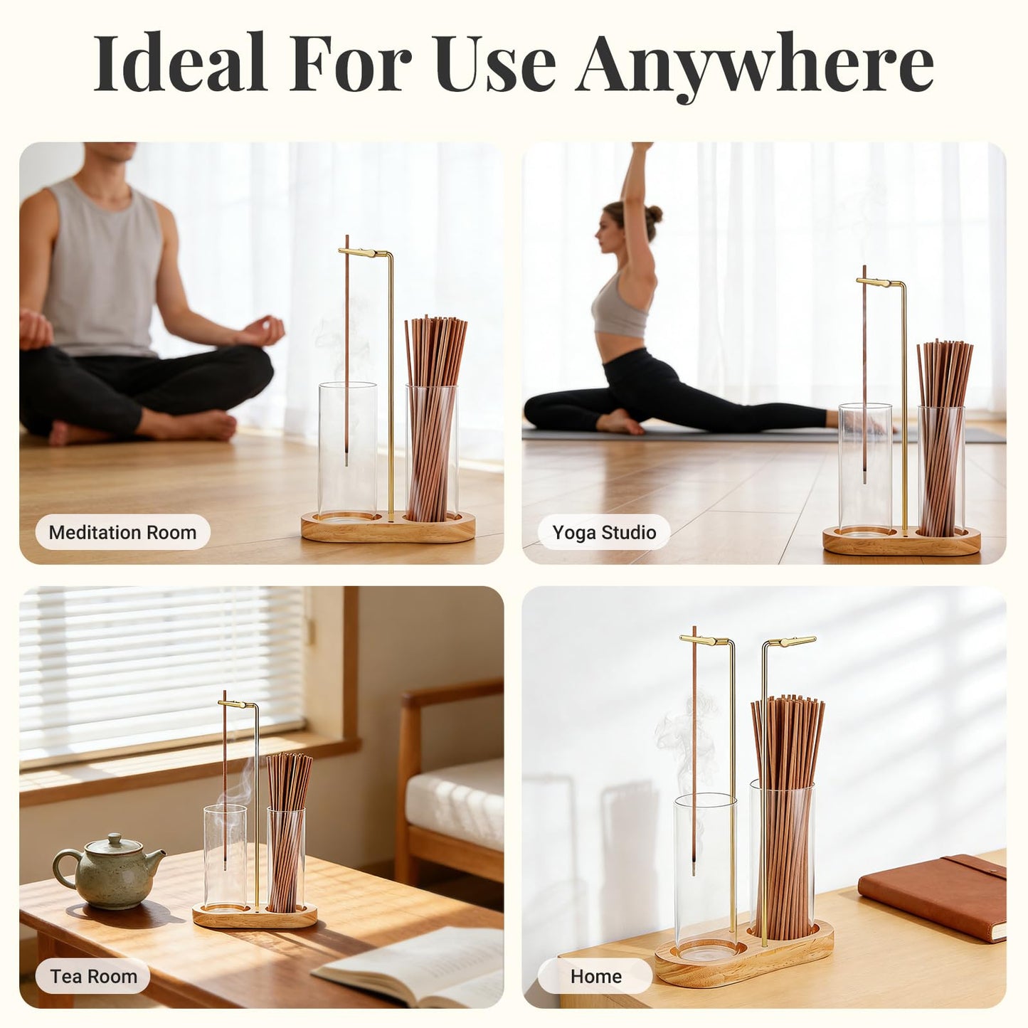 Glass Incense Holder, 2 in 1 Hanging Incense Burner Holder with Ash Catcher & Storage | Cute Boho Decor for Meditation, Yoga, Spa | Stick Incense Holder, Censer, Incense Tray Alternative (Natural)