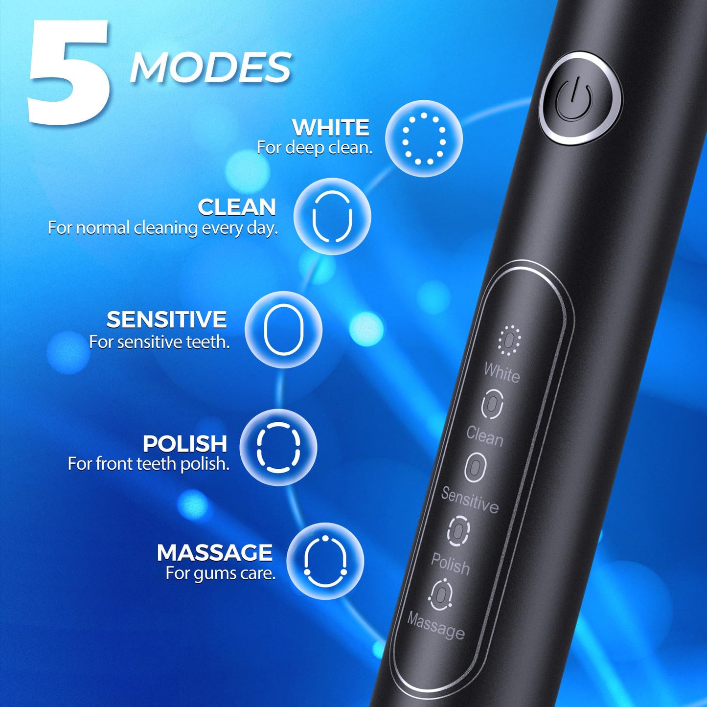 Electric Toothbrushes with 8 Replacement Brush Heads and 5 Brushing Modes,40,000vpm,Electric Toothbrush for Adults and Kids with 60 Days Battery Life,2 Minute Smart Time(Black)
