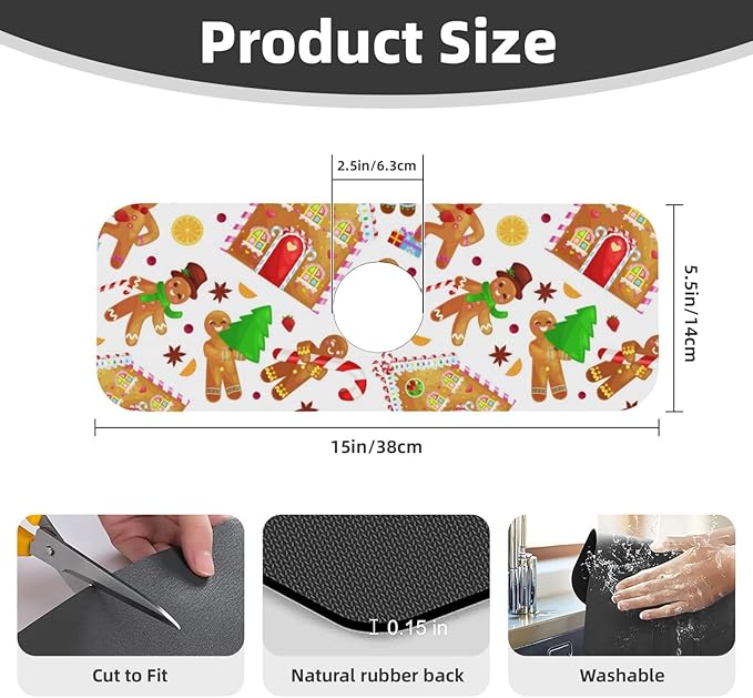 Christmas House Gingerbread Man Furits Kitchen Sink Splash Guard Faucet Mat 1