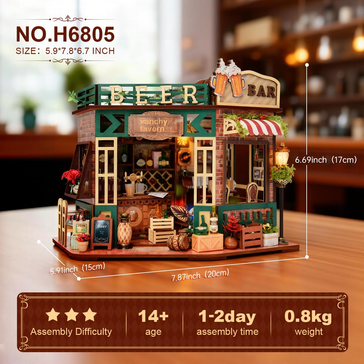 DIY Wooden Miniature House & Book Nook Kits, Bistro Modern Styles Doll House with LED Lights, Furniture, Beginner-Friendly for Adults & Teens, for Lovers, Buddies, Family & Book Lovers