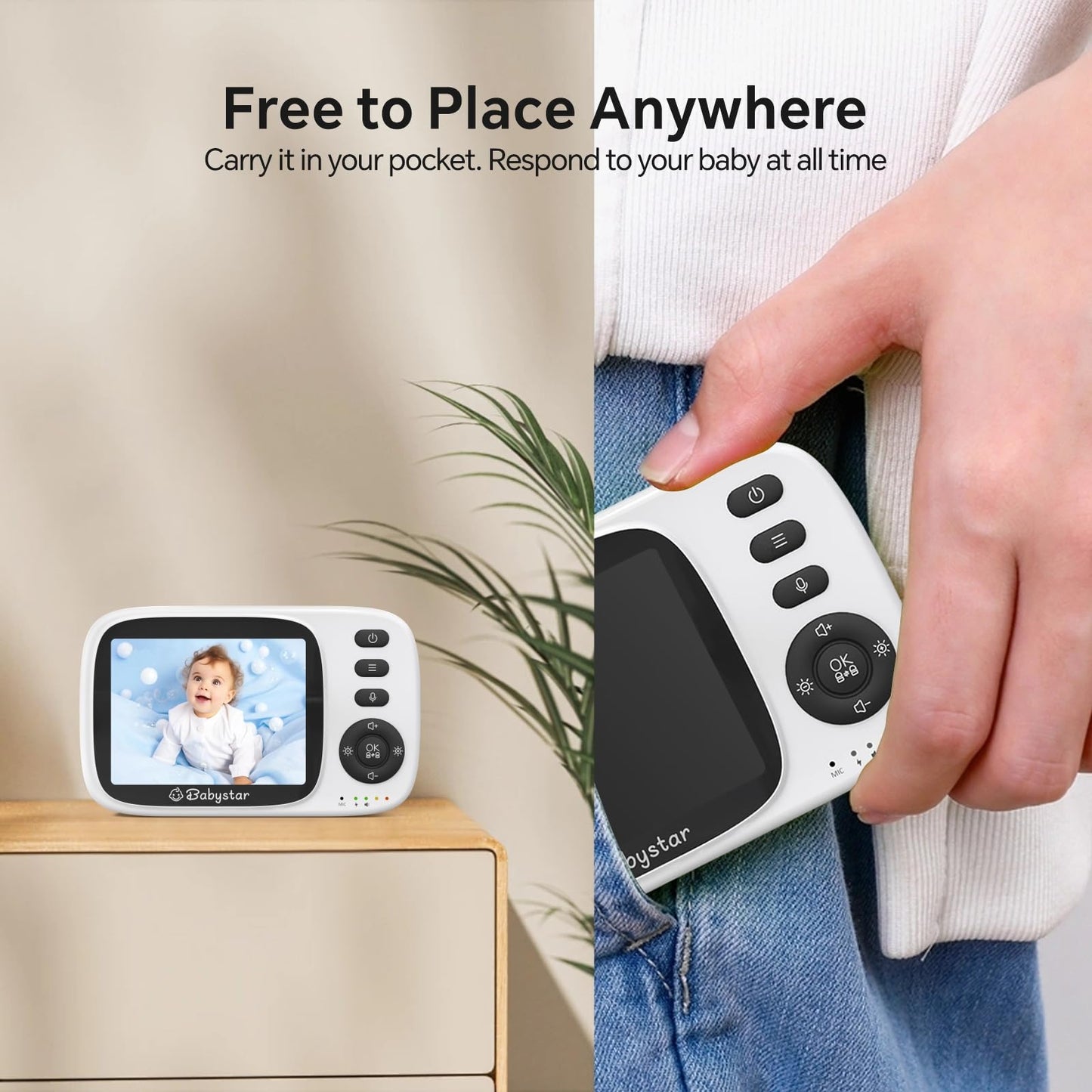 Babystar Baby Monitor with Camera and Night Vision,3.2inch Screen Wireless Video Baby Monitor with Rechargeable Battery, VOX Mode, Temperature Monitoring,Two-Way Audio,Soothing Sounds & Lullabies