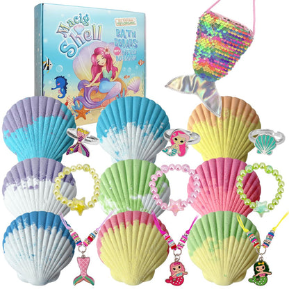 Magic Shell Bath Bomb Gift Set for Kids, 9 Pack Bath Bombs with Little Mermaid for Girls, Organic Bath Bombs with Surprise Inside.