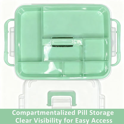 UFI Clear Medicine Storage Box with Lids, 2 Pack Portable First Aid Organizer with Handle, Stackable Storage Containers for Family Medical Supplies, Bathroom, Bedroom, Office(GREEN)