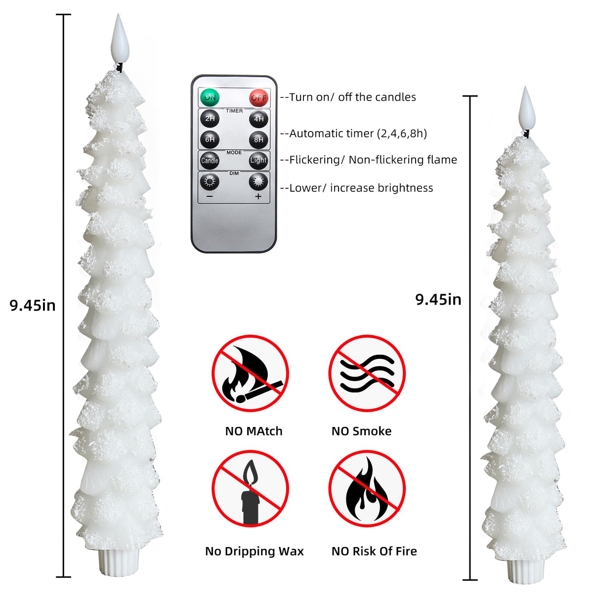 MUMCHASI 4 Pcs Flameless Candles with Remote, Christmas Tree Candles, Battery Operated Candlestick, Flickering LED Christmas Window Candles Real Wax Taper Candlesticks White